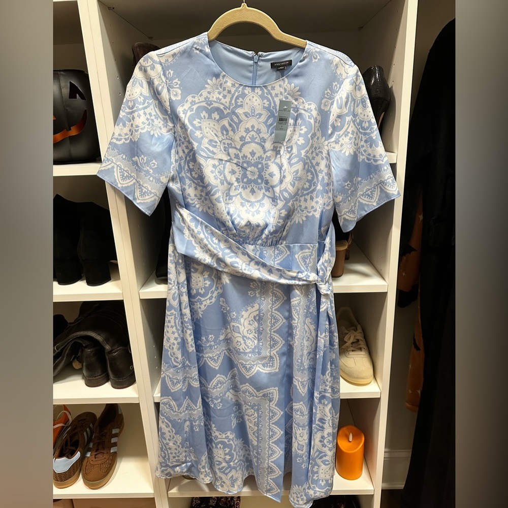 Ann Taylor short-sleeved blue floral-paisley dress size 6P